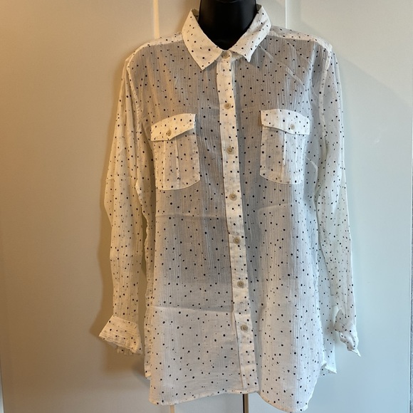 Eddie Bauer womens long sleeve black polka dot sheer top - size L - Picture 2 of 10